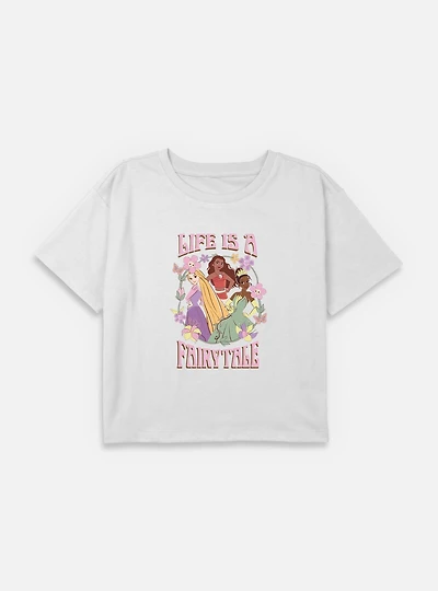 Disney Princesses Life Is A Fairytale Youth Girls Boxy Crop T-Shirt