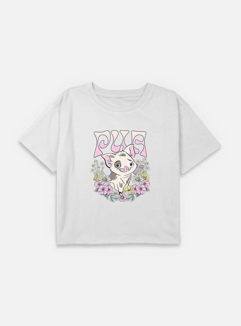 Disney Moana Pua Floral Wreath Youth Girls Boxy Crop T-Shirt
