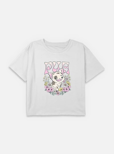 Disney Moana Pua Floral Wreath Youth Girls Boxy Crop T-Shirt