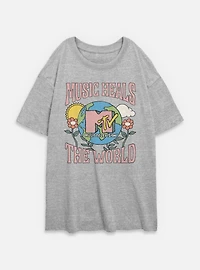 MTV Daisies Girls T-Shirt Plus Music Heals The World Floral Womens Oversized