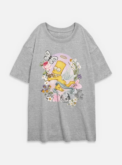 The Simpsons Cherub Bart Floral Womens Oversized T-Shirt