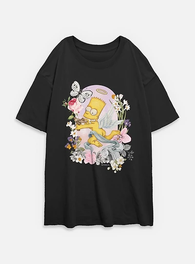 The Simpsons Cherub Bart Floral Spring Womens Oversized T-Shirt