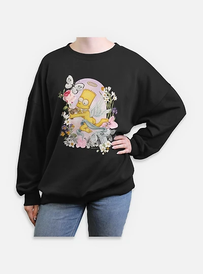 The Simpsons Cherub Bart Floral Spring Womens Oversized Sweatshirt
