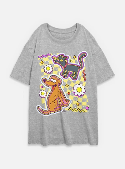The Simpsons Cat Dog Floral Womens Oversized T-Shirt