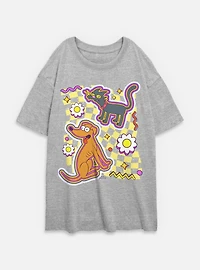 The Simpsons Cat Dog Floral Womens Oversized T-Shirt