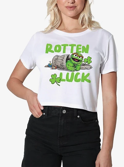 Sesame Street Oscar Rotten Luck Women's Crop Top White