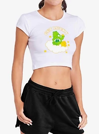 Care Bears Get Lucky Cap Sleeve Baby Rib Women's Crop Top White