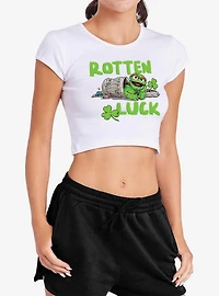 Sesame Street Oscar Rotten Luck Cap Sleeve Baby Rib Women's Crop Top White