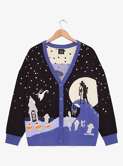 Disney The Nightmare Before Christmas Graveyard Snowy Scenic Women's Plus Cardigan — BoxLunch Exclusive