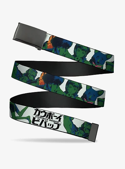 Cowboy Bebop Crew Group Pose & Logo White Black Flip Web Belt