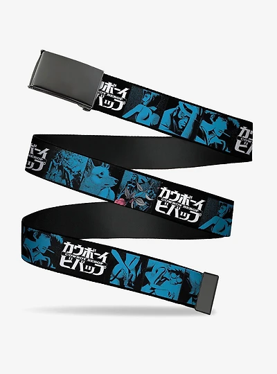 Cowboy Bebop Title Logo & Character Blocks Black Blues Flip Web Belt