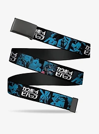 Cowboy Bebop Title Logo & Character Blocks Black Blues Flip Web Belt
