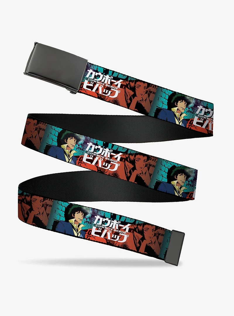Cowboy Bebop Spike & Faye Brick Pose Logo Blues Reds Flip Web Belt