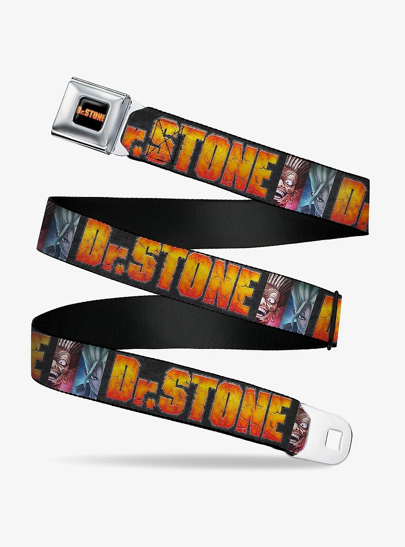 Dr. Stone Title Logo & Ibarra Suika Split Pose Black Seatbelt Buckle Belt
