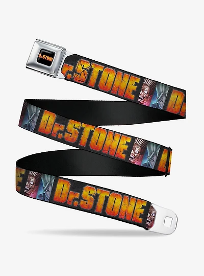 Dr. Stone Title Logo & Ibarra Suika Split Pose Black Seatbelt Buckle Belt