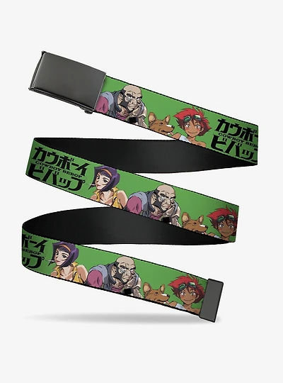 Cowboy Bebop Crew Group Pose & Title Logo Green Black Flip Web Belt