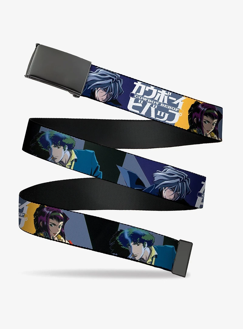 Cowboy Bebop Spike Vicious & Faye Pose Logo Blue Yellow Flip Web Belt
