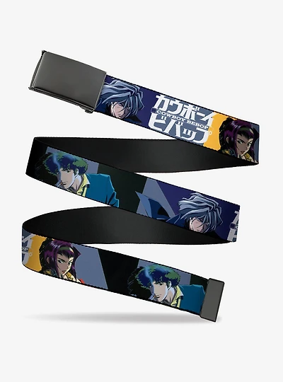 Cowboy Bebop Spike Vicious & Faye Pose Logo Blue Yellow Flip Web Belt
