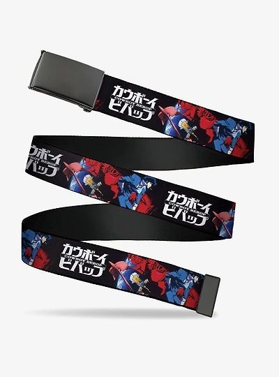 Cowboy Bebop Spike Pose & Crew Collage Title Logo Black Flip Web Belt