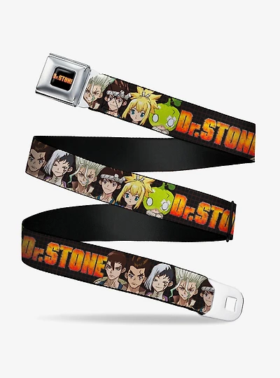 Dr. Stone Title Logo & Character Group Black Youth Seatbelt Buckle Belt