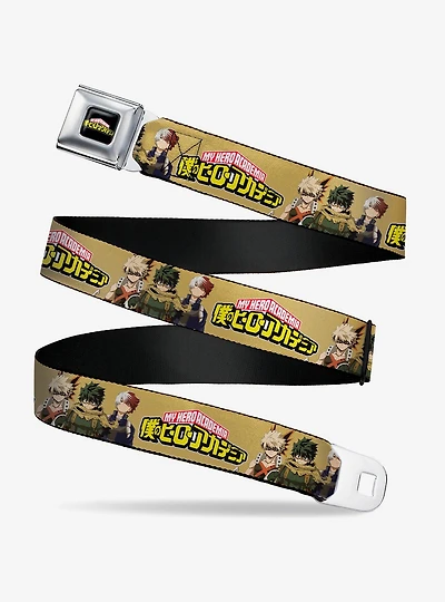 My Hero Academia Character Trio Pose & Title Logo Tan Youth Seatbelt Buckle Belt