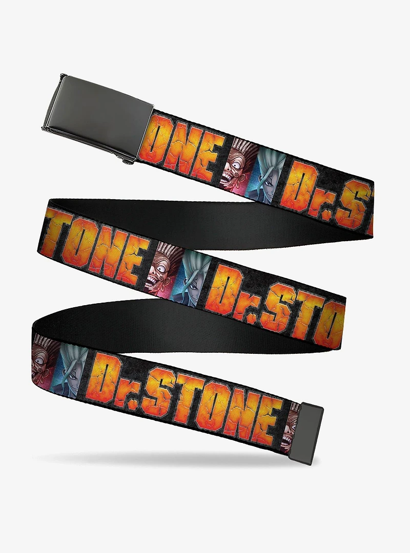 Dr. Stone Title Logo & Ibarra Suika Split Pose Black Flip Web Belt