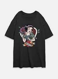 Disney Snow White and the Seven Dwarfs Fairest Tattoo Style Womens Oversized T-Shirt