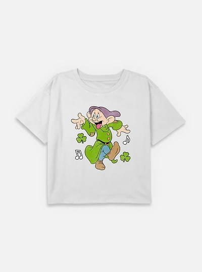 Disney Snow White and the Seven Dwarfs Dopey Dancing Youth Girls Boxy Crop T-Shirt