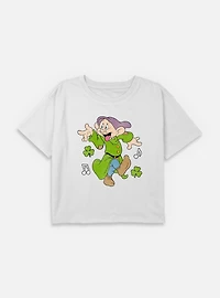 Disney Snow White and the Seven Dwarfs Dopey Dancing Youth Girls Boxy Crop T-Shirt