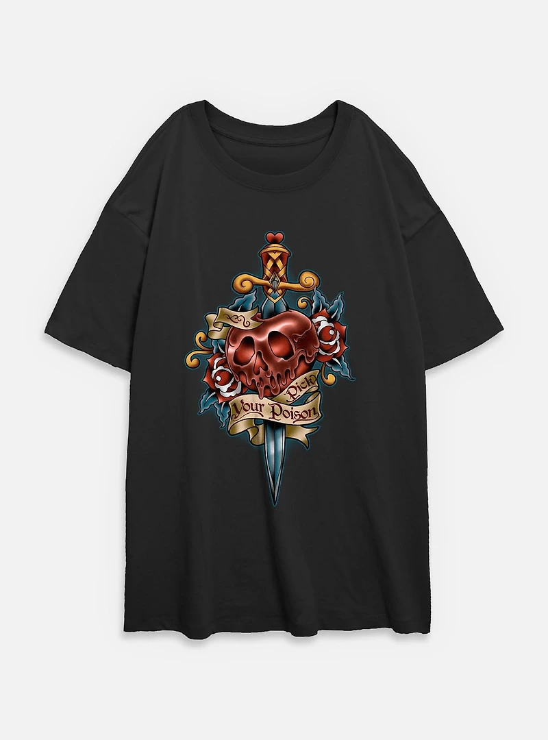 Disney Snow White and the Seven Dwarfs Pick Your Poison Tattoo Style Womens Oversized T-Shirt