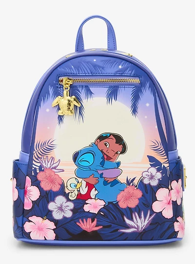 Loungefly Disney Lilo & Stitch Floral Sunset Scene Mini Backpack (BoxLunch 10th Anniversary Edition) - BoxLunch Exclusive