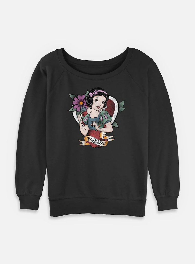 Disney Snow White and the Seven Dwarfs Fairest Tattoo Style Womens Slouchy Sweatshirt