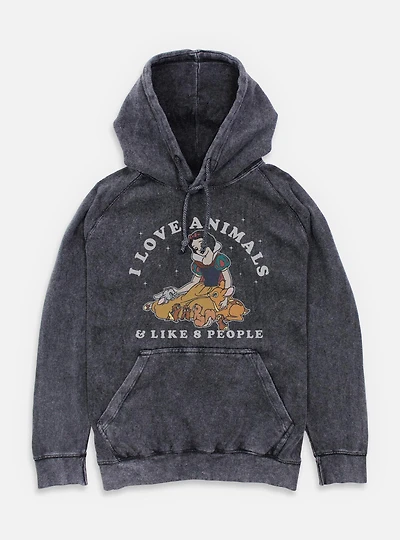 Disney Snow White and the Seven Dwarfs I Love Animals & Like 8 People Mineral Wash Hoodie