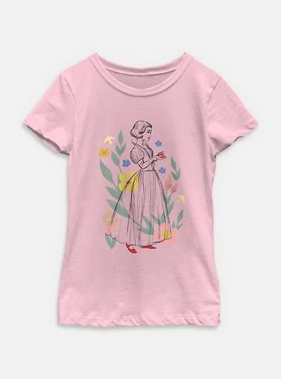 Disney Snow White Live Action Floral Sketch Youth Girls T-Shirt