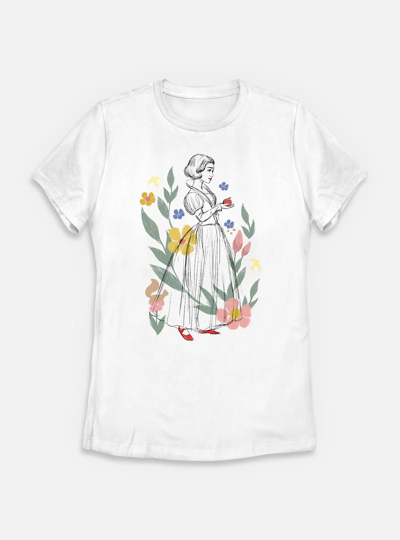 Disney Snow White Live Action Floral Sketch Womens T-Shirt