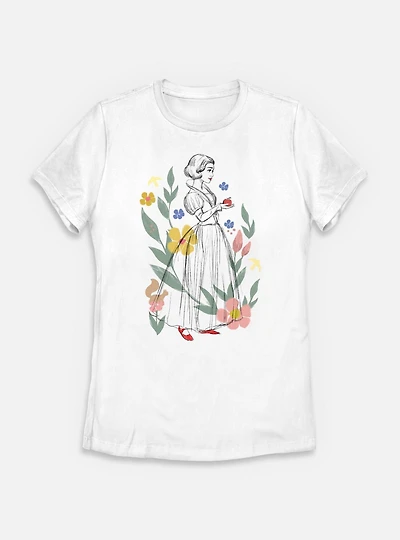 Disney Snow White Live Action Floral Sketch Womens T-Shirt