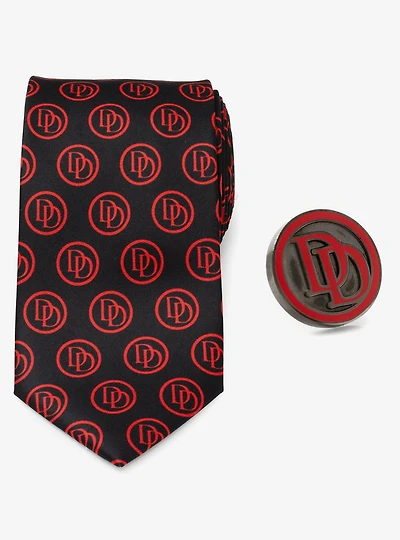 Marvel Daredevil Tie and Embossed Logo Lapel Pin Set