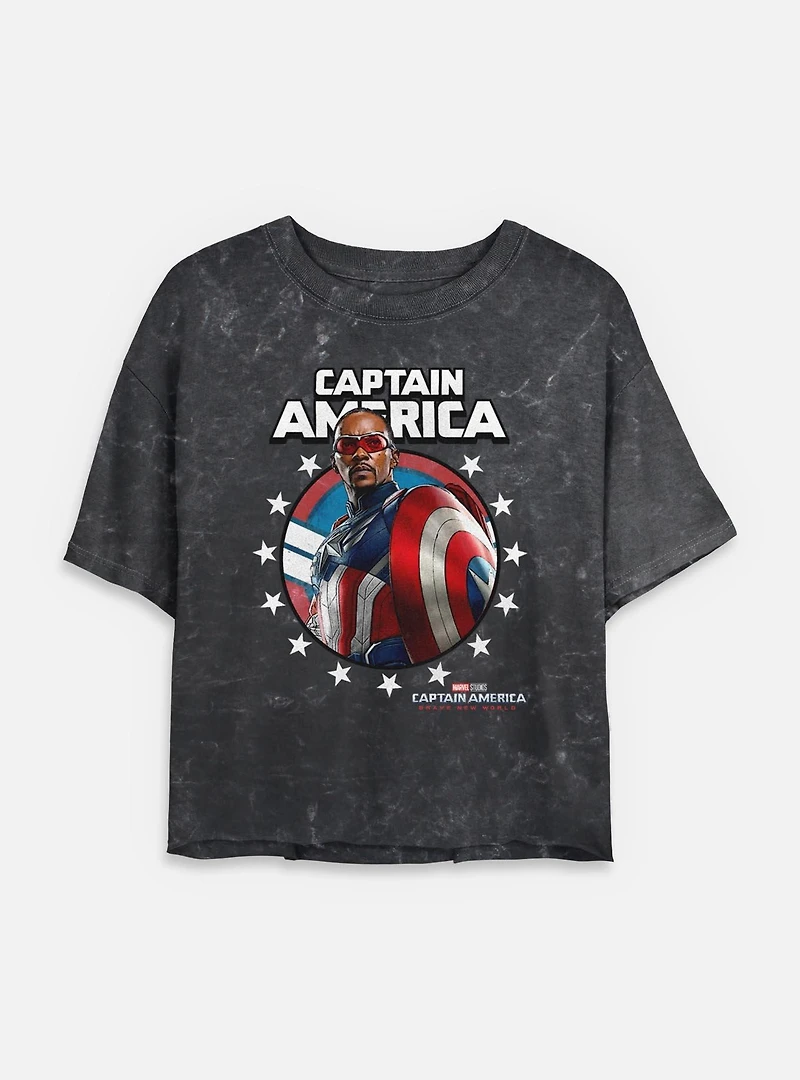 Captain America: Brave New World Portrait Mineral Wash Womens Crop T-Shirt