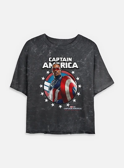 Captain America: Brave New World Portrait Mineral Wash Womens Crop T-Shirt