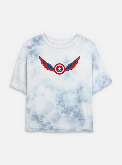 Captain America: Brave New World Wings Shield Falcon Tie Dye Crop Womens T-Shirt