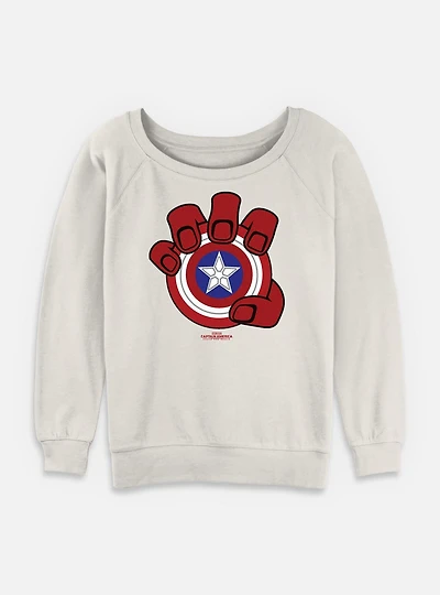 Captain America: Brave New World Red Hulk Hand And Shield Womens Slouchy Sweatshirt