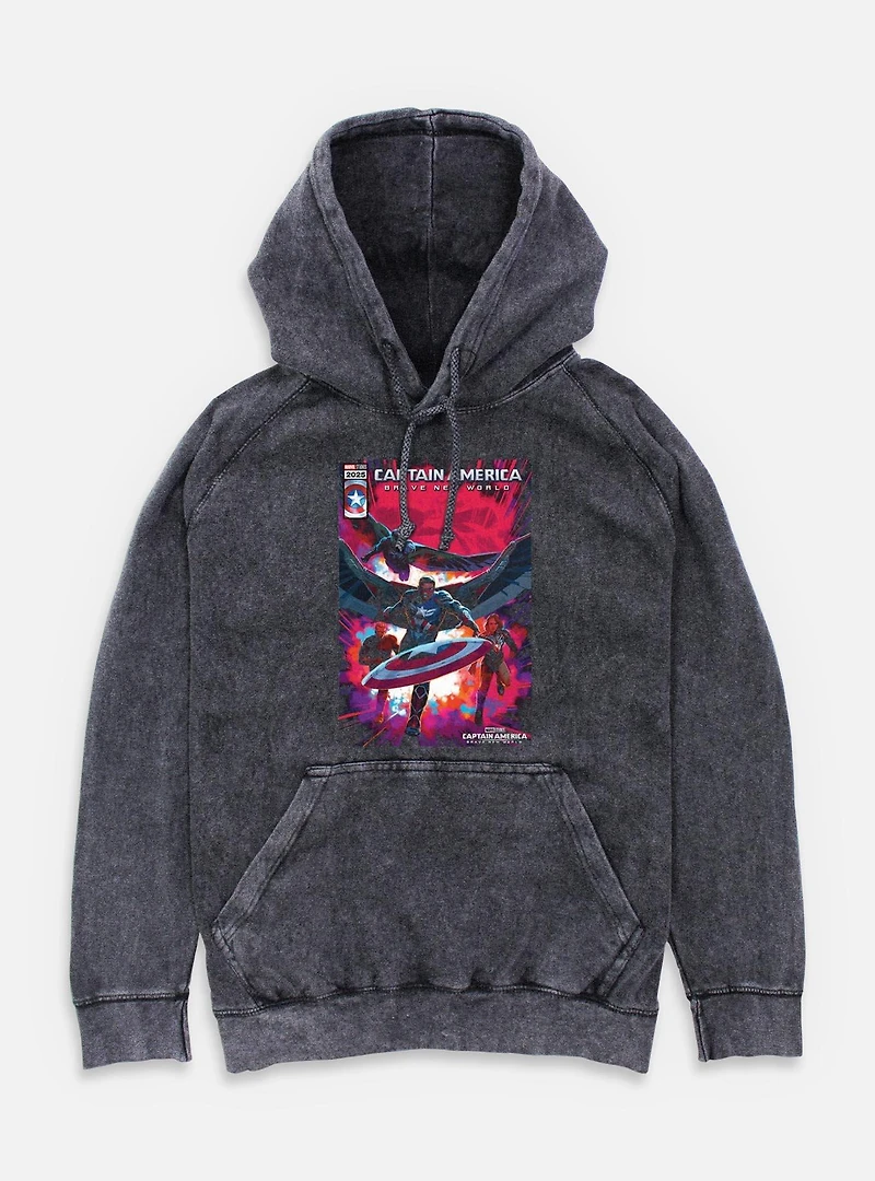 Captain America: Brave New World America And Falcon Comic Cover Mineral Wash Hoodie