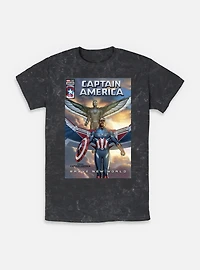 Captain America: Brave New World Falcon Team Up Comic Cover Mineral Wash T-Shirt