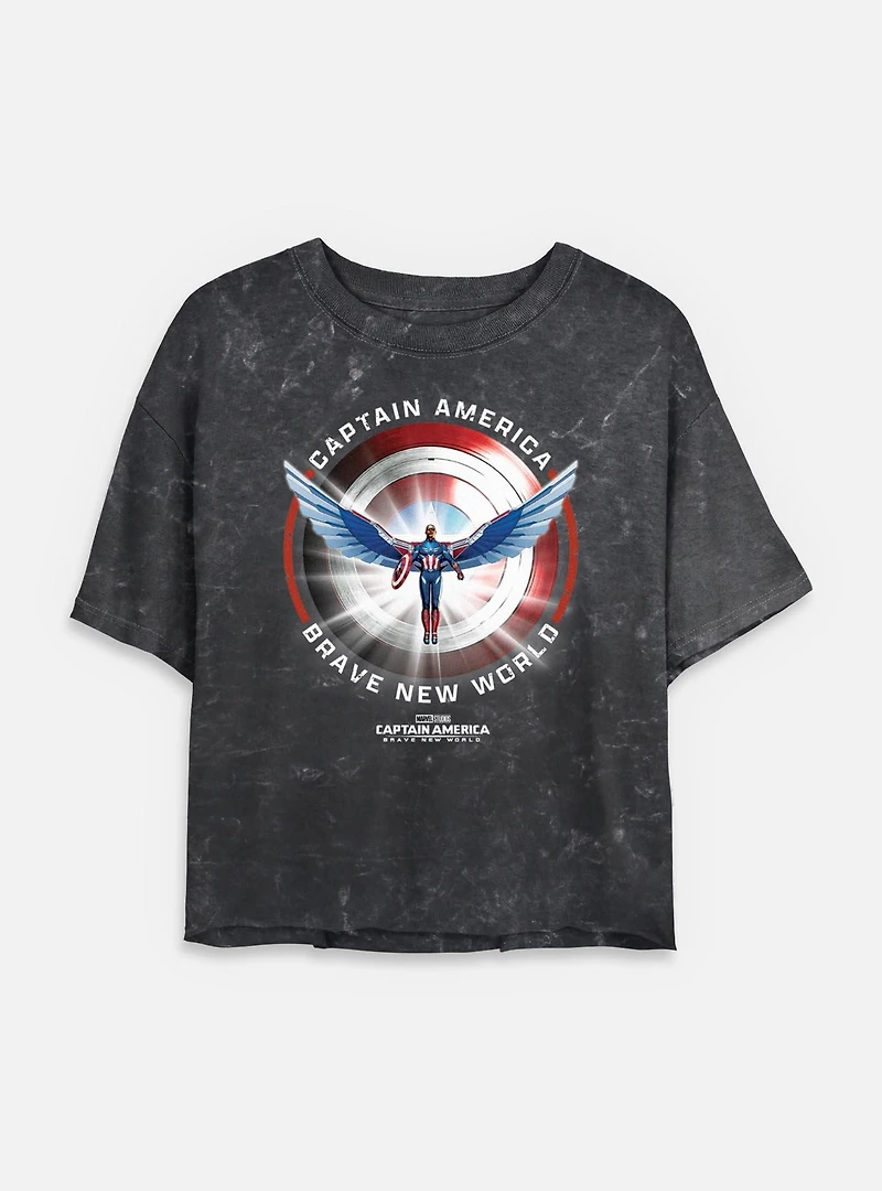 Captain America: Brave New World America Shield Mineral Wash Womens Crop T-Shirt