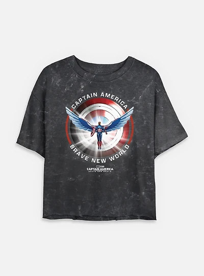Captain America: Brave New World America Shield Mineral Wash Womens Crop T-Shirt