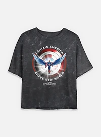 Captain America: Brave New World America Shield Mineral Wash Womens Crop T-Shirt