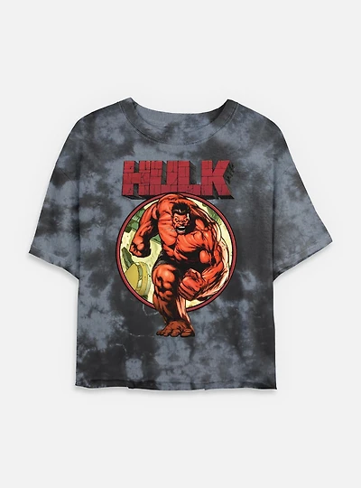 Marvel Red Hulk Run Tie Dye Crop Womens T-Shirt