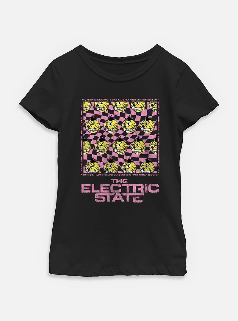 The Electric State Kid Cosmo Checkered Pattern Youth Girls T-Shirt