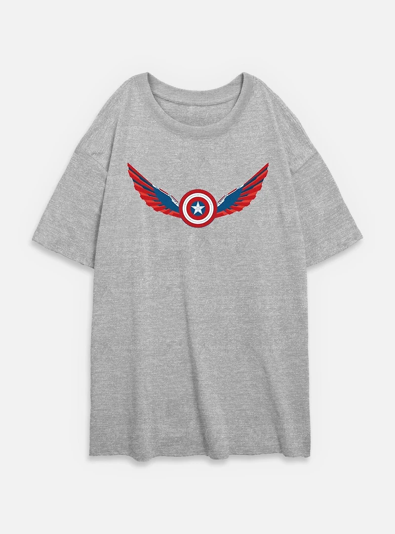 Captain America: Brave New World Wings Shield Falcon Womens Oversized T-Shirt