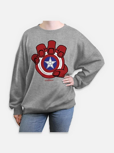 Captain America: Brave New World Red Hulk Hand And Shield Womens Oversized Sweatshirt